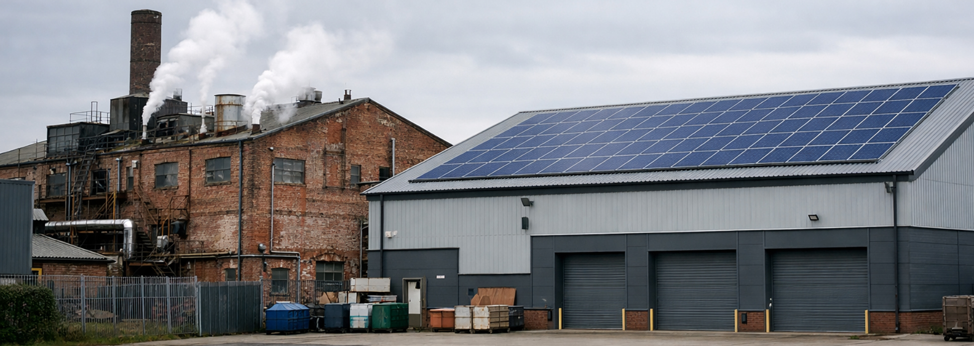 Industrial buildings with solar panels in the UK